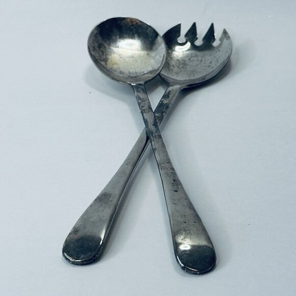 Raimond Silverplate Italy 9" Salad Serving Set Fork & Spoon Vintage - Picture 2 of 12